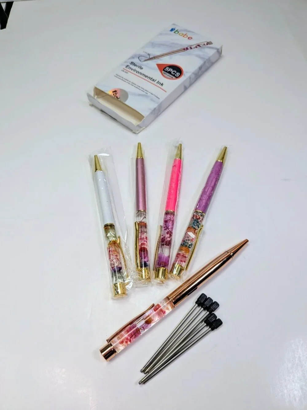 5pc Floating Floral Herbarium Pen Set Light Liquid Motion Cottagecore NEW